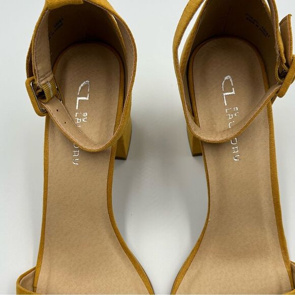 Chinese Laundry Women's Jody Yellow Suede Block Heel Sandals SZ 10 Ankle Strap - Picture 6 of 11